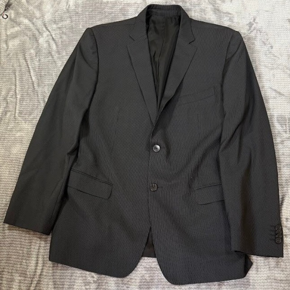 Z Zegna Mens Black Pinstripe Suit Jacket Blazer Two Button Notch Lapel 44R